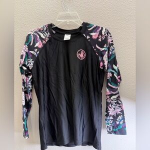 Body Glove Rash Guard Shirt Size XL Womens Floral Black Swim Shirt